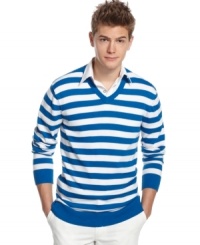 This nautical-striped sweater from Kenneth Cole Reaction is a seaworthy addition to your spring style. This nautical-striped sweater from Kenneth Cole Reaction is a seaworthy addition to your spring style.