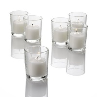 Set of 144 White Votive Candles and 144 Glass Votive Holders