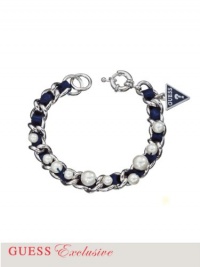 GUESS Women's Glass Pearl Bracelet, SILVER