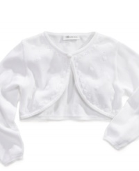 Darling embroidery and beautiful beading give this cardigan from Bonnie Jean gentle, girlie appeal. (Clearance) Darling embroidery and beautiful beading give this cardigan from Bonnie Jean gentle, girlie appeal. (Clearance)