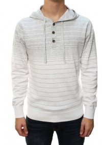 RetroFit Men's Long Sleeve Henley Striped Hoodie Shirt Sweater Gray White RetroFit Men's Long Sleeve Henley Striped Hoodie Shirt Sweater Gray White