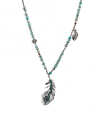 Lucky Brand Jewelry Peacock Feather Turquoise & Silver Long Necklace Bohemian Tribal Style Lucky Brand Jewelry Peacock Feather Turquoise & Silver Long Necklace Bohemian Tribal Style