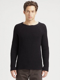A chunky knit sweater with athletic appeal, thanks to raglan sleeves.Round neckRaglan sleevesPull-on style82% cotton/18% nylonMachine washImported A chunky knit sweater with athletic appeal, thanks to raglan sleeves.Round neckRaglan sleevesPull-on style82% cotton/18% nylonMachine washImported