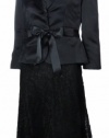 Tahari by Arthur S. Levine Luxe Satin & Lace Skirt Suit 0P Black [Apparel]