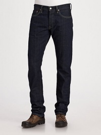 A sophisticated take on a classic, fitting slim through the hips and thighs with a straight leg in dark indigo denim. Five-pocket style Low rise Cotton; machine wash Imported A sophisticated take on a classic, fitting slim through the hips and thighs with a straight leg in dark indigo denim. Five-pocket style Low rise Cotton; machine wash Imported