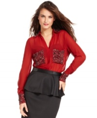 High-shine sequins add serious sparkle to this W118 by Walter Baker chiffon blouse -- perfect for soiree style! High-shine sequins add serious sparkle to this W118 by Walter Baker chiffon blouse -- perfect for soiree style!