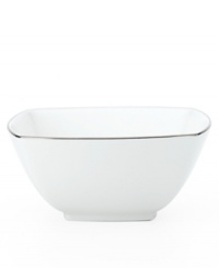 With lightweight construction in fine bone china, a softly squared design and platinum edging, the Mikasa Couture Platinum 5 fruit bowl (shown right) offers a new take on sophisticated modern dining. With lightweight construction in fine bone china, a softly squared design and platinum edging, the Mikasa Couture Platinum 5 fruit bowl (shown right) offers a new take on sophisticated modern dining.