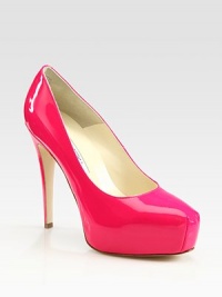 Patent leather design with a covered platform and a skinny heel. Self-covered heel, 5 (125mm)Covered platform, 1 (25mm)Compares to a 4 heel (100mm)Patent leather upperLeather lining and solePadded insoleMade in ItalyOUR FIT MODEL RECOMMENDS ordering one half size up as this style runs small. Patent leather design with a covered platform and a skinny heel. Self-covered heel, 5 (125mm)Covered platform, 1 (25mm)Compares to a 4 heel (100mm)Patent leather upperLeather lining and solePadded insoleMade in ItalyOUR FIT MODEL RECOMMENDS ordering one half size up as this style runs small.