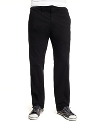 Flat front, straight leg pants in a soft stretch twill. Front side pockets and back welt pockets. Zip fly, tab closure. Flat front, straight leg pants in a soft stretch twill. Front side pockets and back welt pockets. Zip fly, tab closure.