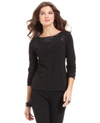 Pretty sequin embellishment makes a statement on Jones New York Signature's elegant top. Pretty sequin embellishment makes a statement on Jones New York Signature's elegant top.