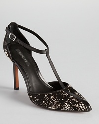 Black, white and spotted all over, Rachel Zoe's calf hair Karolina pumps show off a unique t-strap silhouette that extends along a pointed toe. Black, white and spotted all over, Rachel Zoe's calf hair Karolina pumps show off a unique t-strap silhouette that extends along a pointed toe.
