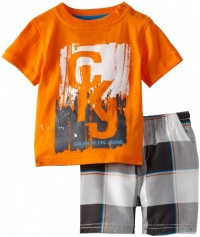Calvin Klein Baby-boys Infant Tee with Plaided Shorts, Orange, 24 Months Calvin Klein Baby-boys Infant Tee with Plaided Shorts, Orange, 24 Months