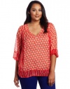 Lucky Brand Women's Plus-Size Caley Mixed Print Top