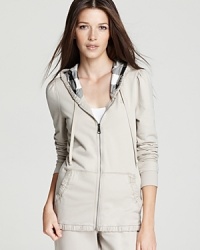 Rendered in velvety-soft cotton, this lightweight Burberry Brit hoodie infuses your laidback style with luxe appeal. A check-lined hood lends a chic finish to the sumptuous silhouette. Rendered in velvety-soft cotton, this lightweight Burberry Brit hoodie infuses your laidback style with luxe appeal. A check-lined hood lends a chic finish to the sumptuous silhouette.