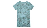 Kavio! Girls Burnout Crystal Silicon Wash Twisted Crew Neck Short Sleeve - AQUA - Medium Kavio! Girls Burnout Crystal Silicon Wash Twisted Crew Neck Short Sleeve - AQUA - Medium