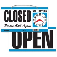 U.S. Stamp & Sign 9395 Open/Close Sign,w/ Please Call Again,11-1/2 in.x6 in.,White/Blue U.S. Stamp & Sign 9395 Open/Close Sign,w/ Please Call Again,11-1/2 in.x6 in.,White/Blue