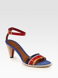 Multicolored leather go-to with suede trim and a striped wooden heel. Wooden heel, 3 (75mm)Leather and suede upperLeather lining and solePadded insoleMade in ItalyOUR FIT MODEL RECOMMENDS ordering one half size up as this style runs small. Multicolored leather go-to with suede trim and a striped wooden heel. Wooden heel, 3 (75mm)Leather and suede upperLeather lining and solePadded insoleMade in ItalyOUR FIT MODEL RECOMMENDS ordering one half size up as this style runs small.
