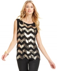 A sequined chevron pattern looks luxe on Vince Camuto's latest top. A sequined chevron pattern looks luxe on Vince Camuto's latest top.