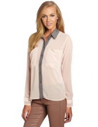 BCBGeneration Women's Contrast Collar Placket Top, Dusty Pink, XX-Small BCBGeneration Women's Contrast Collar Placket Top, Dusty Pink, XX-Small