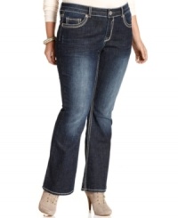 Partner all your new tops with Hydraulic's flare leg plus size jeans, featuring a dark wash. Partner all your new tops with Hydraulic's flare leg plus size jeans, featuring a dark wash.