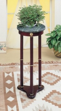 Coaster Plant Stand / Side Table, Green Marble Top and Cherry Finish Wood Base Coaster Plant Stand / Side Table, Green Marble Top and Cherry Finish Wood Base