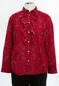 Ralph Lauren Mud Red Paisley Ruffled Detail Long Sleeve Blouse 1X