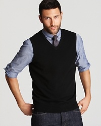 Unparalleled softness defines this dapper vest, a handsome addition to your workweek wardrobe. Wear a tie underneath to match your classic aesthetic. Unparalleled softness defines this dapper vest, a handsome addition to your workweek wardrobe. Wear a tie underneath to match your classic aesthetic.
