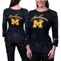 NCAA Michigan Wolverines Womens Allover Three Quarter Sleeve Rhinestone T-Shirt - Navy Blue (Small) NCAA Michigan Wolverines Womens Allover Three Quarter Sleeve Rhinestone T-Shirt - Navy Blue (Small)
