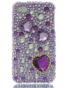 Premium Bling Luxurious Design Diamond Crystal Snap-on Case for Apple iPhone 4S, iPhone4, Large Purple Hearts