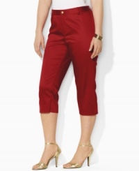 Tailored from elegant stretch cotton sateen, Lauren by Ralph Lauren's modern plus size pant is designed in a straight, cropped silhouette for season-spanning style Tailored from elegant stretch cotton sateen, Lauren by Ralph Lauren's modern plus size pant is designed in a straight, cropped silhouette for season-spanning style