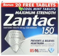 Zantac 150 Maximum Strength Tablets, Cool Mint, Bonus Pack, 85 Count Zantac 150 Maximum Strength Tablets, Cool Mint, Bonus Pack, 85 Count