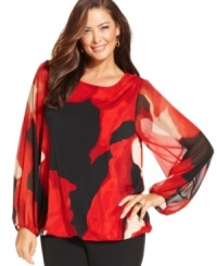 Make a stylish statement with Alfani's long sleeve plus size blouse, featuring a standout print. Make a stylish statement with Alfani's long sleeve plus size blouse, featuring a standout print.