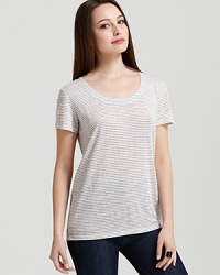 Styled on its own or slipped under a cardigan, this Eileen Fisher tee is a must-have staple for the season. Highlight the understated stripes against white denim for crisp summer style. Styled on its own or slipped under a cardigan, this Eileen Fisher tee is a must-have staple for the season. Highlight the understated stripes against white denim for crisp summer style.