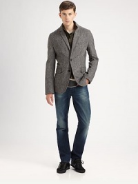 Made from a brilliant combination of wool and angora, this jacket also offers a touch of stretch for a great fit.Notched collarTwo-button frontFlap pocketsAbout 29 from shoulder to hem65% wool/20% angora/15% nylonDry cleanImported of Italian fabric Made from a brilliant combination of wool and angora, this jacket also offers a touch of stretch for a great fit.Notched collarTwo-button frontFlap pocketsAbout 29 from shoulder to hem65% wool/20% angora/15% nylonDry cleanImported of Italian fabric