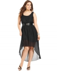 London Times takes the high-low look to new heights with this flattering plus size belted dress. Pair with statement shoes for a look you'll love wearing out this summer! London Times takes the high-low look to new heights with this flattering plus size belted dress. Pair with statement shoes for a look you'll love wearing out this summer!