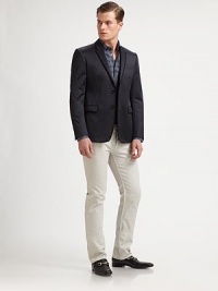 Slim lapels and piping characterizes this signature wardrobing essential, handsomely tailored in rich Italian cotton.ButtonfrontChest welt, waist flap pocketsRear ventAbout 29 from shoulder to hemCottonDry cleanMade in Italy Slim lapels and piping characterizes this signature wardrobing essential, handsomely tailored in rich Italian cotton.ButtonfrontChest welt, waist flap pocketsRear ventAbout 29 from shoulder to hemCottonDry cleanMade in Italy