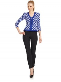 THE LOOKGeometric-inspired designPadded shouldersV-neckSequined placket along frontConcealed hook and eye closureLong sleevesFront and back Princess seamsTHE FITAbout 20 from shoulder to hemTHE MATERIAL83% viscose/17% polyesterSecond fabric: silkCARE & ORIGINDry cleanMade in ItalyModel shown is 5'10½ (179cm) wearing US size 4. THE LOOKGeometric-inspired designPadded shouldersV-neckSequined placket along frontConcealed hook and eye closureLong sleevesFront and back Princess seamsTHE FITAbout 20 from shoulder to hemTHE MATERIAL83% viscose/17% polyesterSecond fabric: silkCARE & ORIGINDry cleanMade in ItalyModel shown is 5'10½ (179cm) wearing US size 4.