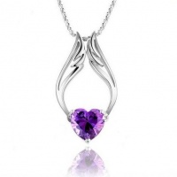 Rhodium Plated 925 Silver Heart Amethyst Angel Wings Pendant Necklace with 18 Sterling Silver Chain-sn3057 Rhodium Plated 925 Silver Heart Amethyst Angel Wings Pendant Necklace with 18 Sterling Silver Chain-sn3057