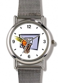 Basketball, Hoop, Backboard, Swish Basketball Theme - WATCHBUDDY® ELITE Chrome-Plated Metal Alloy Watch with Metal Mesh Strap-Size-Small ( Children's Size - Boy's Size & Girl's Size )