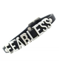 Go for the bold. This mini affirmation from bracelet from BCBGeneration is crafted from silver-tone mixed metal and black PVC for a daring look. Approximate length: 8 inches. Go for the bold. This mini affirmation from bracelet from BCBGeneration is crafted from silver-tone mixed metal and black PVC for a daring look. Approximate length: 8 inches.