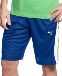 With a cool color-blocked style, these lightweight mesh shorts from Puma raise the bar on your gym gear. (Clearance) With a cool color-blocked style, these lightweight mesh shorts from Puma raise the bar on your gym gear. (Clearance)