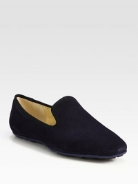 Opt for this classic style in fine Italian suede trimmed with grosgrain ribbon. Suede upperLeather liningRubber solePadded insoleMade in Italy Opt for this classic style in fine Italian suede trimmed with grosgrain ribbon. Suede upperLeather liningRubber solePadded insoleMade in Italy