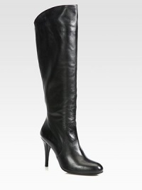 Sleek, soft nappa leather knee-high is given the added comfort of a stretch back inset for a perfect fit.Self-covered heel, 2¾ (65mm)Shaft, 14½Leg circumference, 13Leather upperLeather liningPadded insoleExclusive flexible rubber soleMade in Spain Sleek, soft nappa leather knee-high is given the added comfort of a stretch back inset for a perfect fit.Self-covered heel, 2¾ (65mm)Shaft, 14½Leg circumference, 13Leather upperLeather liningPadded insoleExclusive flexible rubber soleMade in Spain