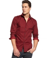 Change your pattern with this paisley and striped shirt from INC International Concepts. Change your pattern with this paisley and striped shirt from INC International Concepts.