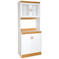 Home Source Industries 153BRD Tall Kitchen Cabinet with Solid-Door below Shelf and Glass Doors, White with Light Wood Trim Home Source Industries 153BRD Tall Kitchen Cabinet with Solid-Door below Shelf and Glass Doors, White with Light Wood Trim