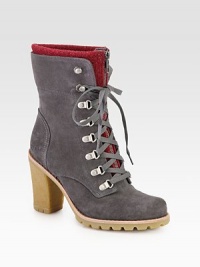 Bright wool trim stands out on this suede ankle boot, heightened by a towering rubber heel and platform. Rubber heel, 4 (100mm)Rubber platform, ½ (125mm)Compares to a 3½ heel (90mm)Suede and wool upperWool liningRubber trek solePadded insoleImported Bright wool trim stands out on this suede ankle boot, heightened by a towering rubber heel and platform. Rubber heel, 4 (100mm)Rubber platform, ½ (125mm)Compares to a 3½ heel (90mm)Suede and wool upperWool liningRubber trek solePadded insoleImported