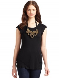 THE LOOKRemovable ribbon necklace with swirly zipper accentsCap sleeves with seamed detailsPullover styleTHE FITAbout 20 from top to hemTHE MATERIALModalCARE & ORIGINHand washImportedModel shown is 5'10 (177cm) wearing US size Small. THE LOOKRemovable ribbon necklace with swirly zipper accentsCap sleeves with seamed detailsPullover styleTHE FITAbout 20 from top to hemTHE MATERIALModalCARE & ORIGINHand washImportedModel shown is 5'10 (177cm) wearing US size Small.