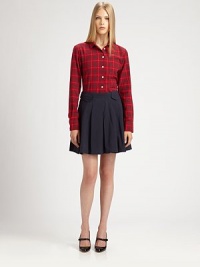 Ultra-soft, crisply tailored woven cotton, patterned with a classic plaid print.Point collarButton frontPatch breast pocketLong sleeves with button cuffsBack loopAbout 25 from shoulder to hemCottonDry cleanMade in Italy of imported fabricModel shown is 5'10 (177cm) wearing US size 4. Ultra-soft, crisply tailored woven cotton, patterned with a classic plaid print.Point collarButton frontPatch breast pocketLong sleeves with button cuffsBack loopAbout 25 from shoulder to hemCottonDry cleanMade in Italy of imported fabricModel shown is 5'10 (177cm) wearing US size 4.
