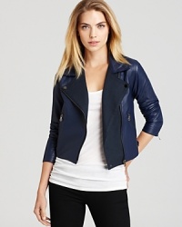 This jewel tone Sachin + Babi leather jacket is a true gem: luxe, supple and truly fabulous. Team it with black skinnies and color your look supreme. This jewel tone Sachin + Babi leather jacket is a true gem: luxe, supple and truly fabulous. Team it with black skinnies and color your look supreme.
