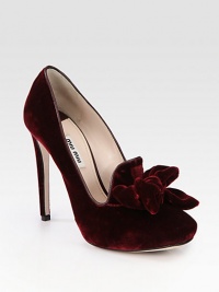 A large bow tops this towering square toe silhouette of lush velvet for a feminine look. Self-covered heel, 4½ (115mm)Hidden platform, ¾ (20mm)Compares to a 3¾ heel (95mm)Velvet upperSquare toeLeather lining and solePadded insoleMade in Italy A large bow tops this towering square toe silhouette of lush velvet for a feminine look. Self-covered heel, 4½ (115mm)Hidden platform, ¾ (20mm)Compares to a 3¾ heel (95mm)Velvet upperSquare toeLeather lining and solePadded insoleMade in Italy